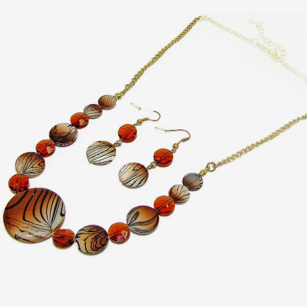 Animal Print Shell And Glass Bead Necklace And Earring Set